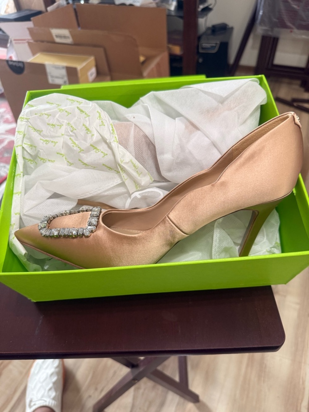 Sam Edelman Blush Satin Pointed-Toe Pump with Crystal Buckle - Picture 2 of 11